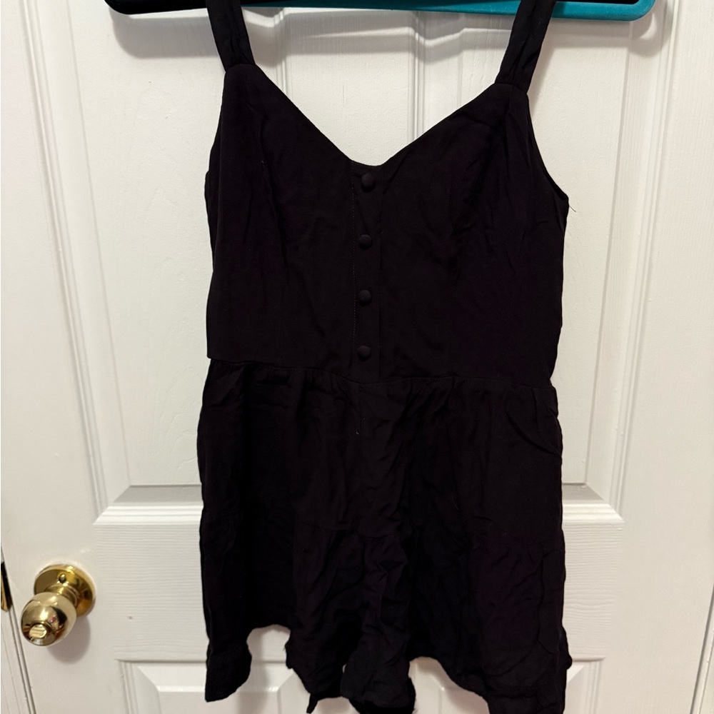Black Sleeveless Button-Front romper